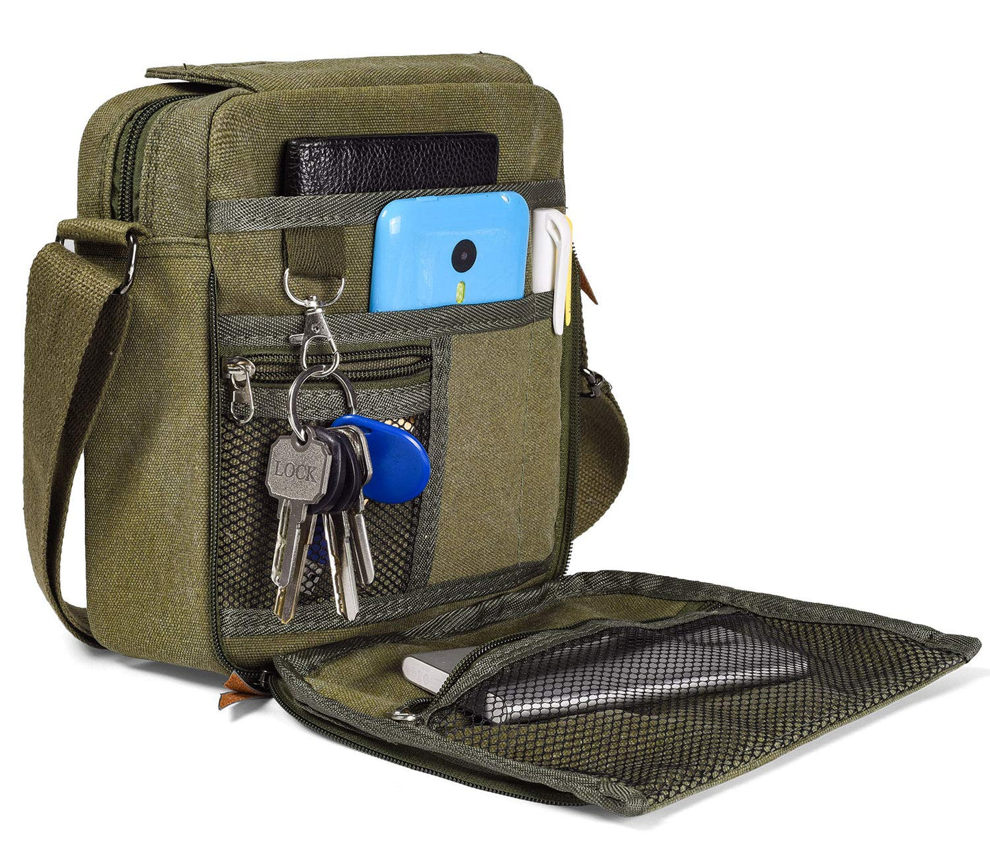 dealcase Canvas Small Messenger Bag for Men Women, Casual Shoulder Bag Chest Bag Travel Carry Bag Multi-pocket Purse