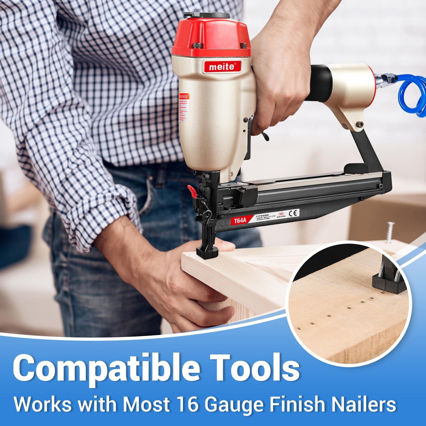 meite 16 Gauge Finish Nails 1-3/16 Inch Galvanized Straight Finish Nails for Pneumatic Cordless Finish Nailer Gun, Small T-Head Trim Nails for Baseboard Crown Molding Cabinet Casing, 1 Case/45000PCS