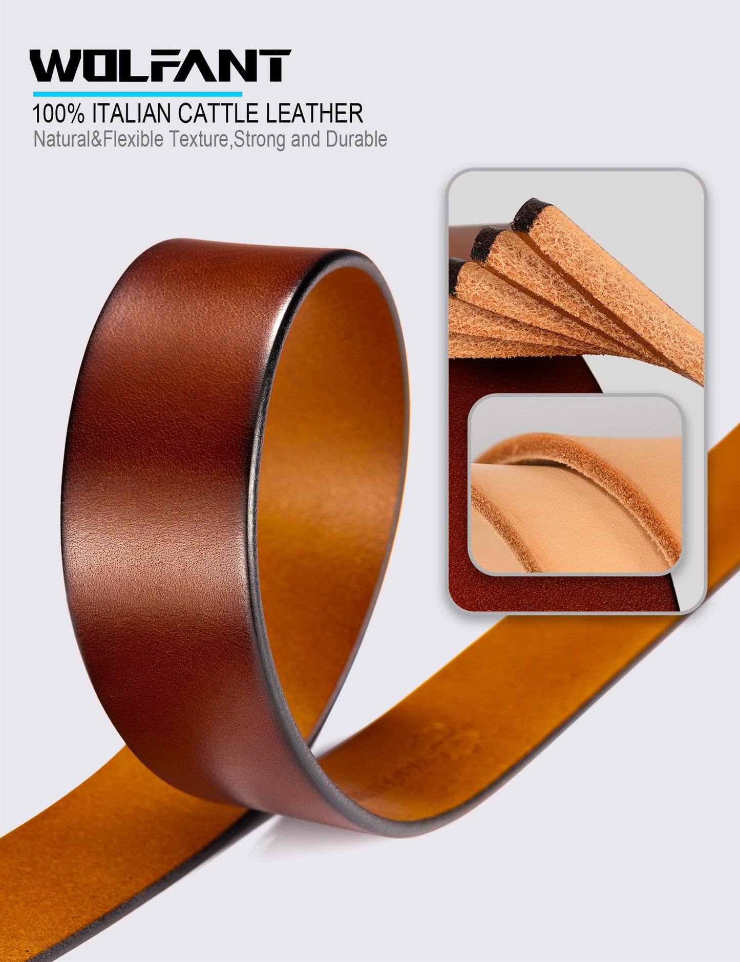 WOLFANT 1.5" Full Grain Leather Belt for Men in Gift Box,100% Italian Real Solid Leather