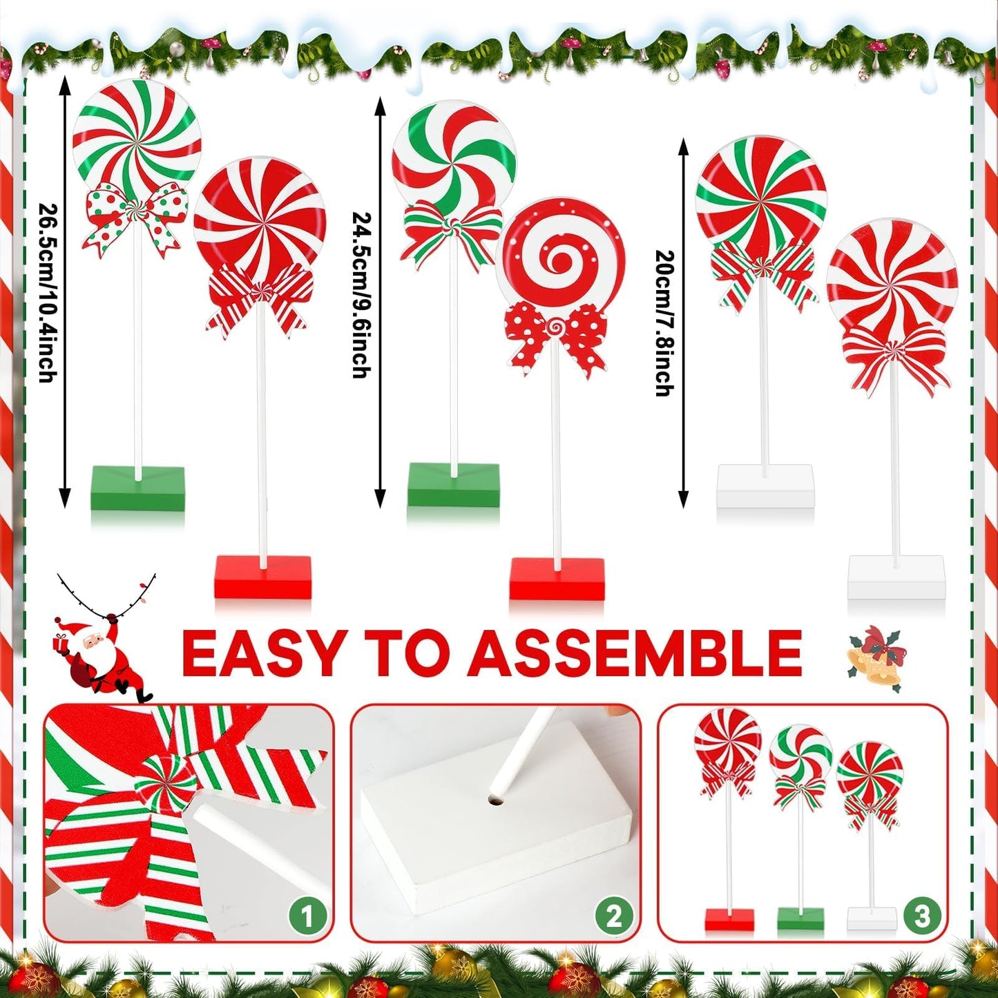 gisgfim 6Pcs Christmas Table Decorations Wood Candy Set Red Green White Wooden Sign Centerpiece Xmas Candy Tabletop Decor Gifts Christmas Tiered Tray Decor for Winter Holiday Party Home Tables