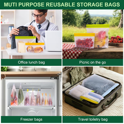 SPLF 10 Pack Stand-Up Reusable Food Storage Bags Dishwasher Safe, BPA Free Reusable Freezer Bags, Extra Thick Leakproof for Meal Prep, Sandwich, Bread, Veggies - 3 Gallon 4 Quart 3 Snack