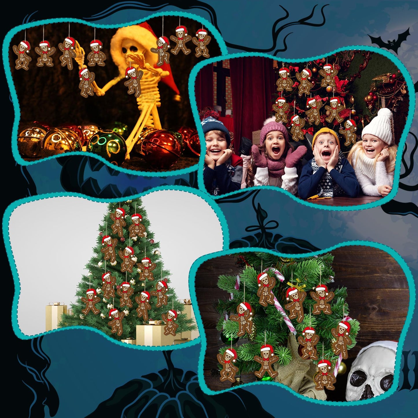 Huwena 36 Pcs Christmas Wood Ornaments Skeleton Gingerbread Man Ornaments Christmas Wooden Hanging Tree Decorations with Rope for Xmas Home Decorations