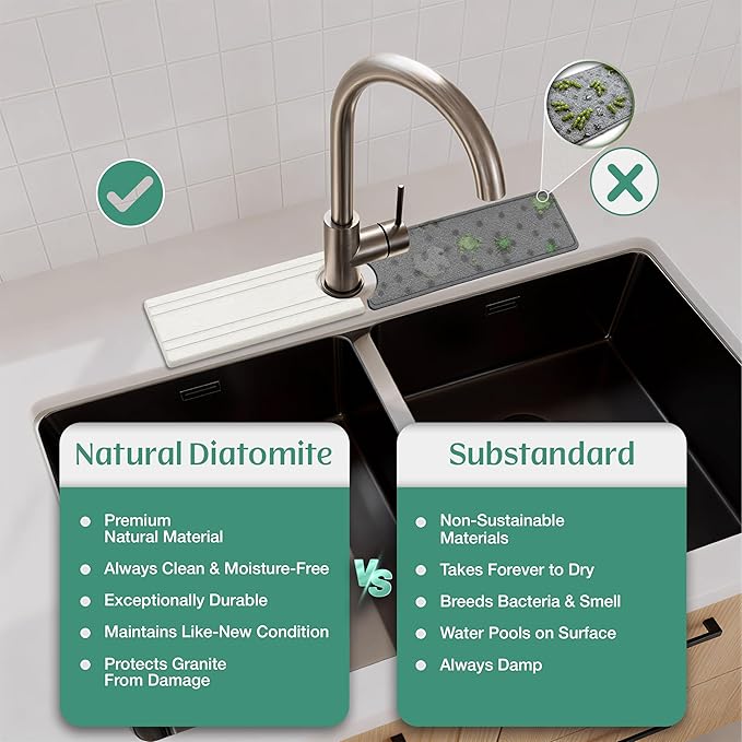 Stone Faucet Mat for Kitchen Sink Splash Guard 15.7" x 3.9"