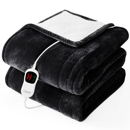 Homemate Electric Heated Blanket Twin - 62"x84" Heating Bed Blankets Throw with 10 Heating Levels 8 Hours Auto Off Fast Heating Over-Heated Protection Ultra Soft Warm Flannel ETL Certified Grey