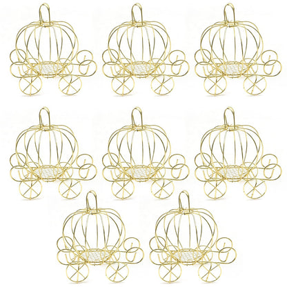 Saihisday Pumpkin Carriage Candy Box Metal Cinderella Carriage Candy Box Pumpkin Cart Centerpiece for Valentine's Day Wedding Birthdays Anniversar Halloween Parties 4.9 X 3.1 X 4.7 Inches (8, Golden)