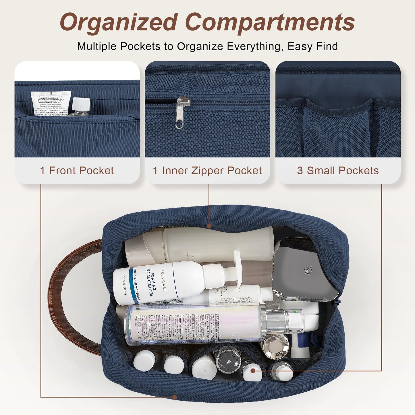 Ezday Travel Toiletry Bag for Men, Hanging Toiletry Organizer, Water Resistant Shaving Kit with Large Capacity for Travel Accessories (Blue, Medium)
