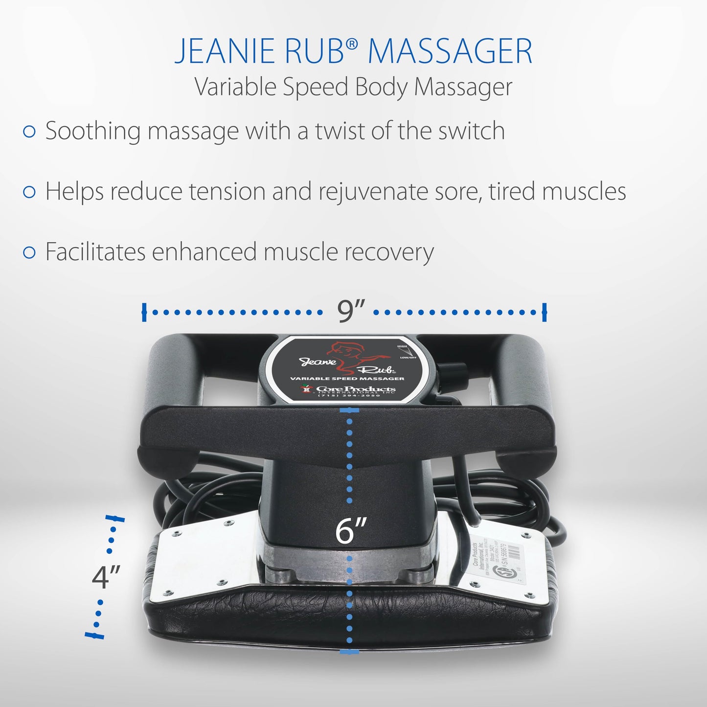 Core Products Jeanie Rub Variable Speed Massager, Deep Tissue Back & Shoulder Massager for Pain Relief, Body Massager for Back, Neck, Lower Back & Cellulite Massage