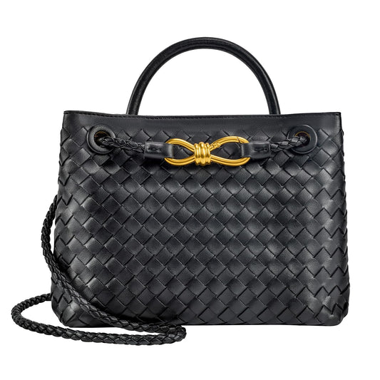 Woven Tote Bag for Women Leather Shoulder Handbag Designer Top Handle Purses(Black)