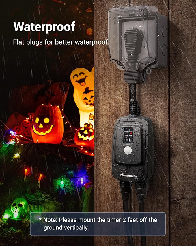 DEWENWILS Outdoor Timer for Lights, Waterproof Outlet Timer with 2 Grounded Electrical Outlets, 15A 1/2HP, UL Listed