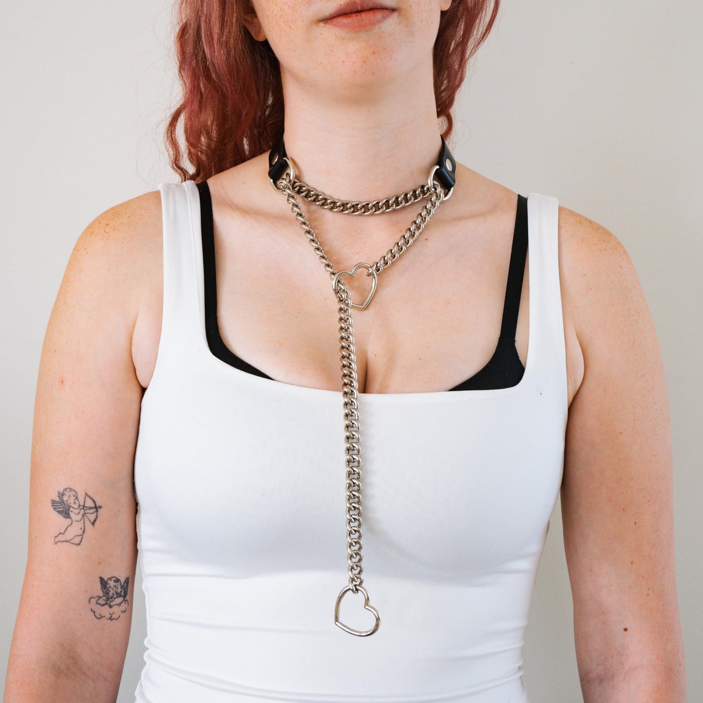 ADEMISHIA Handmade Black Heart Choker Collar For Women, Punk Gothic O-ring Slip Chain Necklace with Adjustable Vegan Leather Buckle