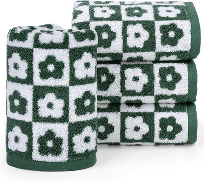 Jacquotha Cotton Hand Towels Green Checkered Floral