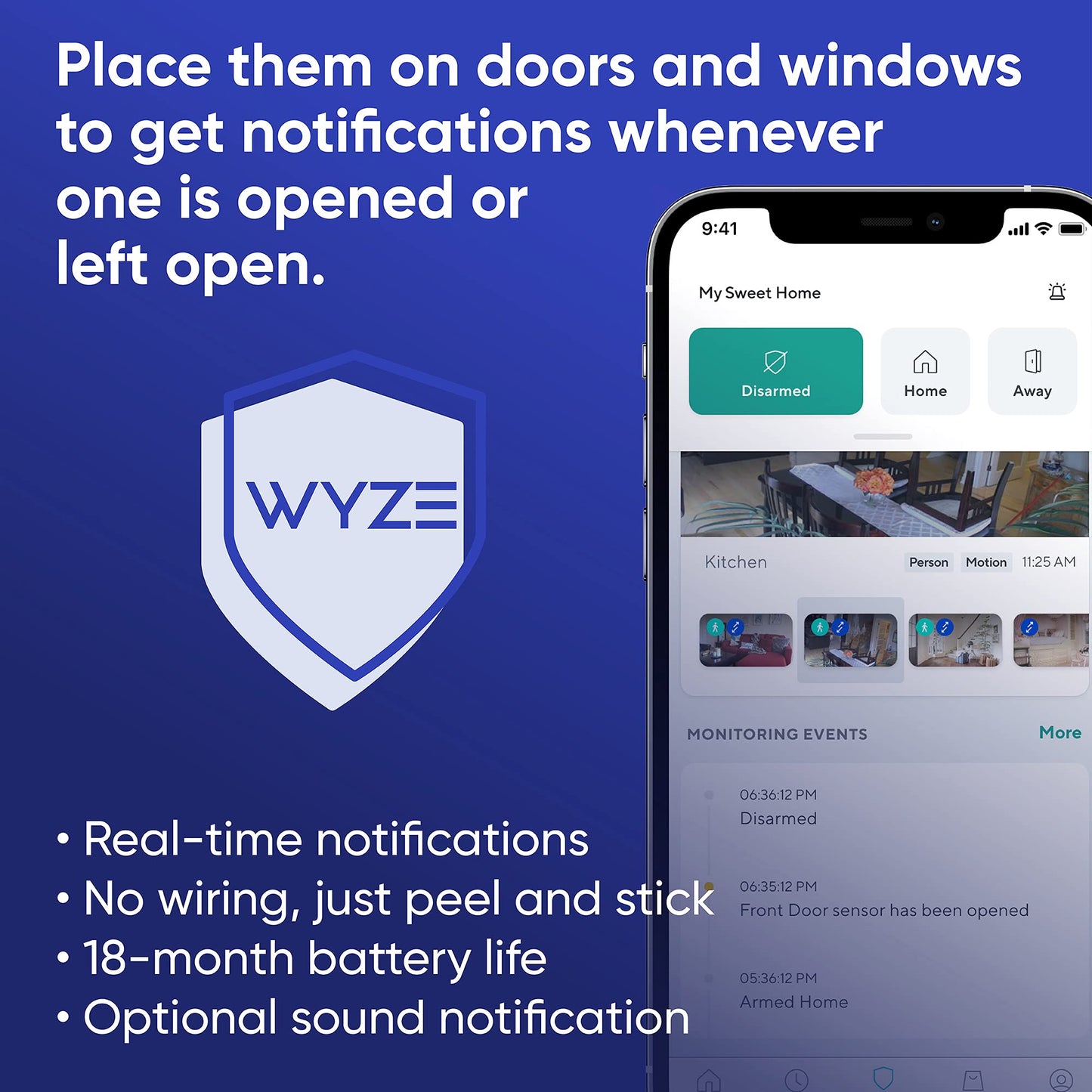 Wyze Home Security Core Kit: Hub, Keypad, Motion Sensor, Entry Sensors (x2); Compatible w/ Wyze Cam, Leak & Climate Sensors; 3 Mo. of 24/7 Professional Monitoring Service Incl., Subscription Required