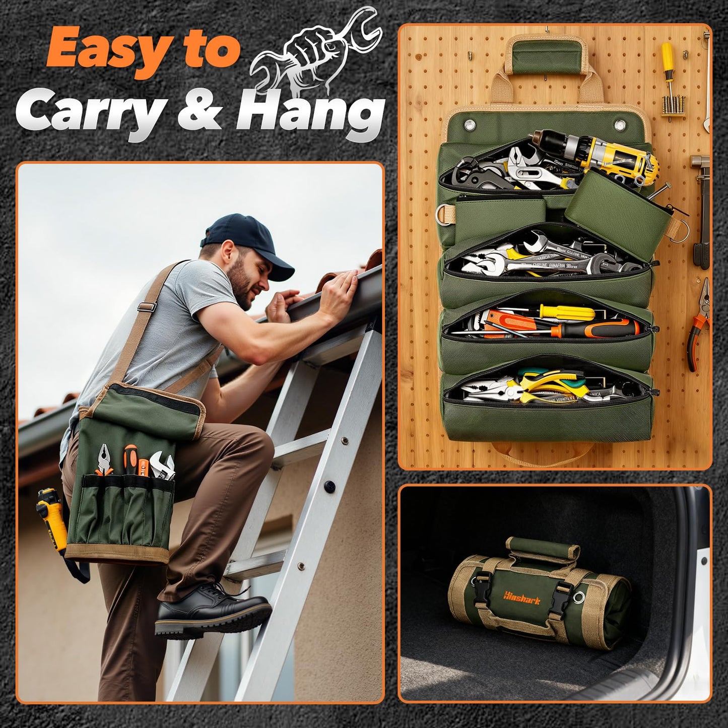 Fathers Day Gift for Husband Dad Men, Roll Up Tool Bag, Fathers Day Gift from Daughter Wife Son, Anniversary Birthday Gifts for Men Him, Portable Tool Organization for Mechanic Welding Electrician