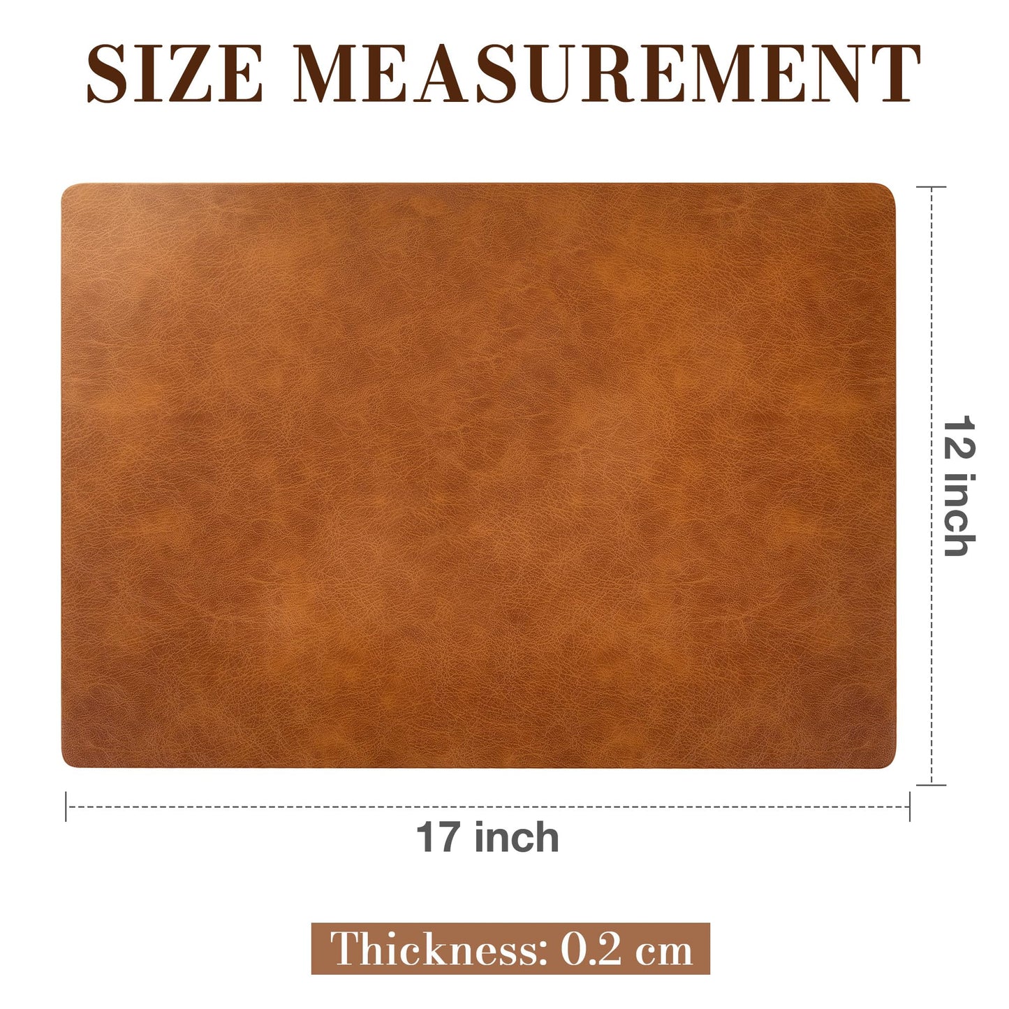 Roxifina Vinyl Placemats Set of 6 - Faux Leather Waterproof Washable PU Place Mats, Heat Resistant 12 x 17 Inch Easy Clean Wipeable Non-Slip Table Mats for Dining, Kitchen, Outdoor (Reddish Brown)