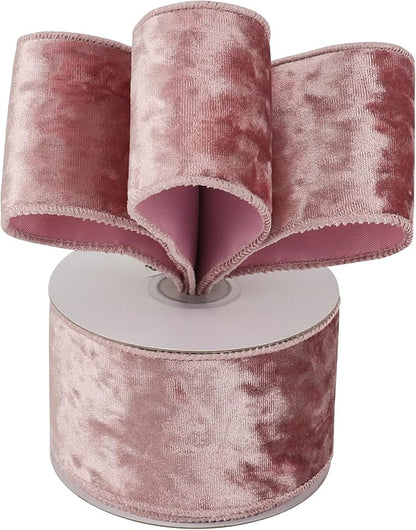 MEEDEE Dusty Rose Velvet Ribbon - 2.5 Inch Crushed Velvet Christmas Ribbon, 10 Yards for Tree Decoration, Wreaths, Crafts