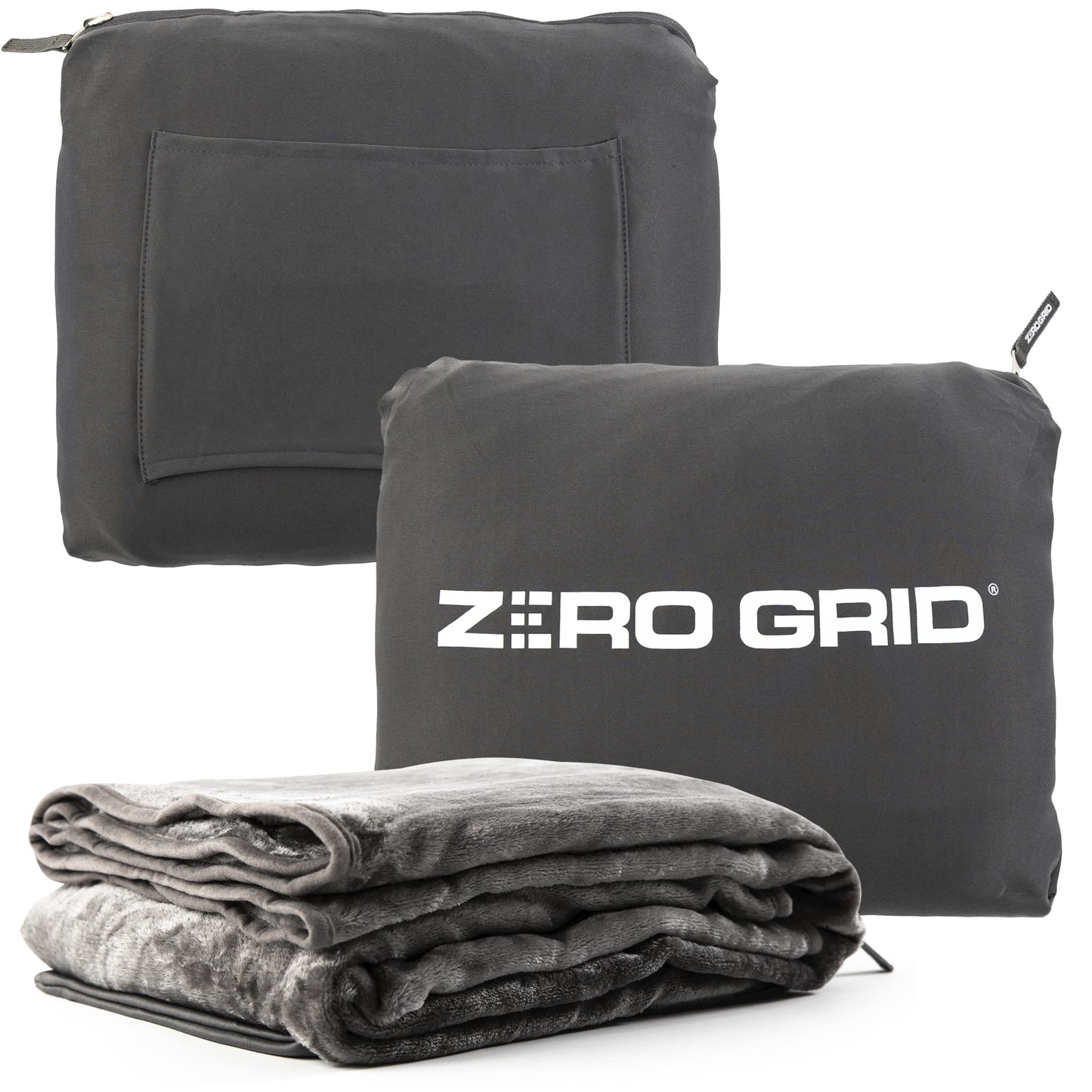 Lightweight Travel Blanket - Premium & Compact Airplane Wearable Blanket with Neck Snaps, Cozy Foot Pockets, Zipper Pouch - Converts into Soft Pillow - Designed for Ultimate Comfort - Shadow