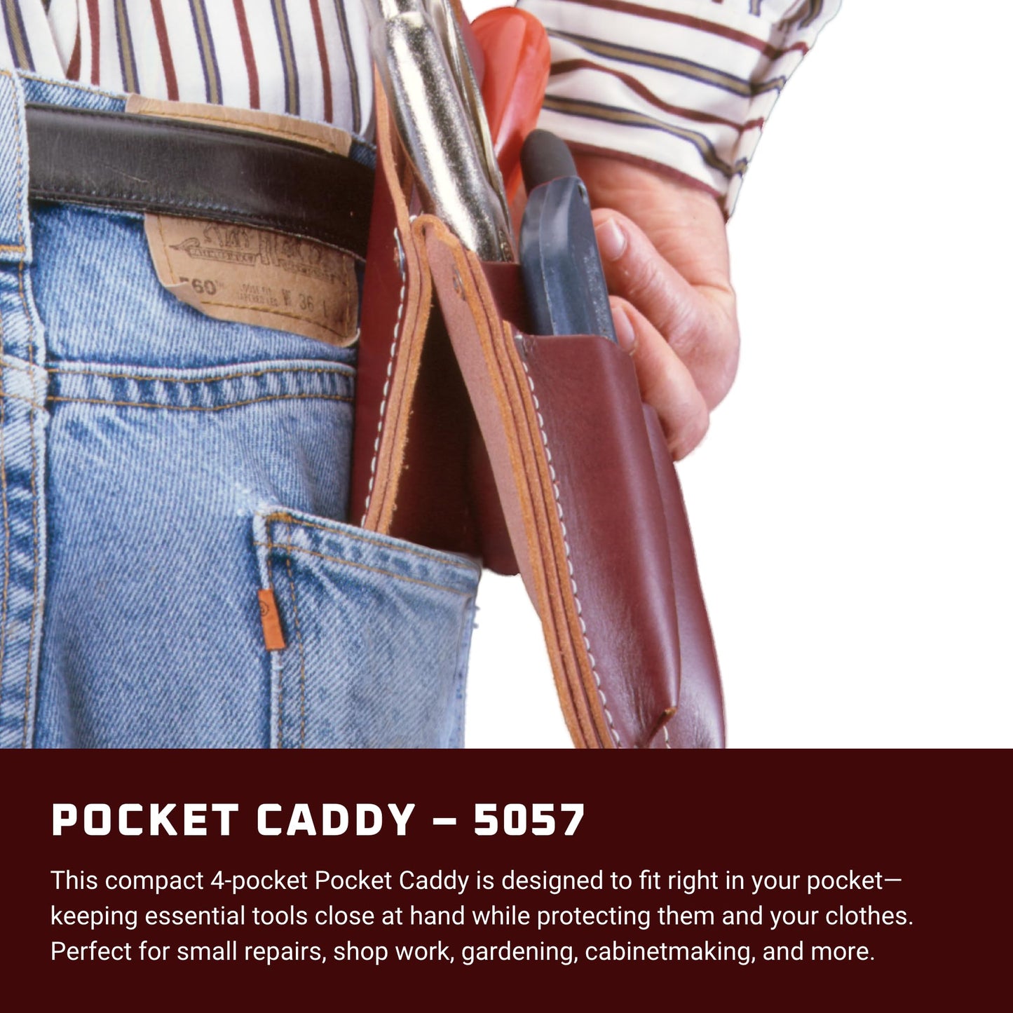 Occidental Leather Pocket Caddy - Brown - 4 Pockets & Tool Holders - Belt Compatibility Up to 2" Wide - Lightweight - Made in USA