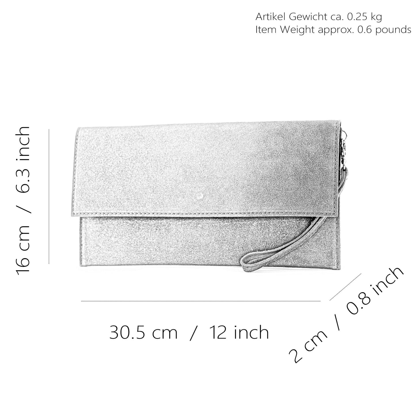 modamoda de - T151 - Italian clutch evening bag made of suede (Black)