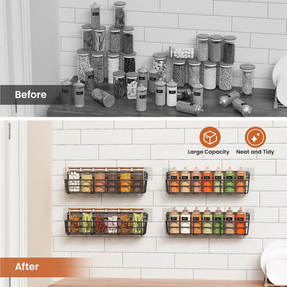5 Pack Spice Rack Seasoning Organizer Wall Mount, Screw or Adhesive Hanging Shelf Basket Spice Organizer Shelf for Kitchen, Black