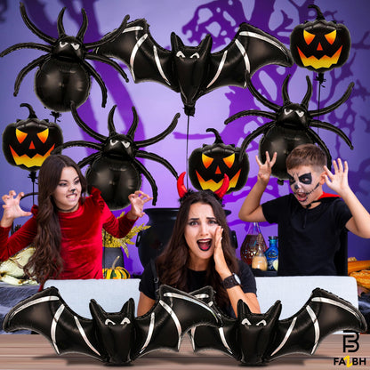 Halloween Balloons and Hanging Swirls - Pack of 64 | Giant 47 Inch Bat Balloons, Black Spider and Pumpkin Balloon | Spooky Halloween Party Decorations
