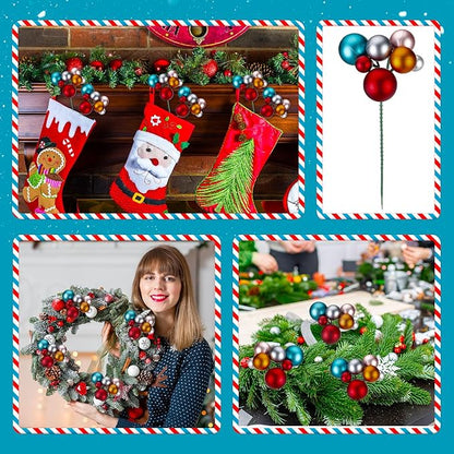 8 Pcs Vintage Christmas Tree Picks 7.87 Inch Christmas Balls Ornaments Xmas Hanging Decorations for Xmas Tree Topper DIY Wreath Holiday Floral Vase Fillers Crafts Home Decor