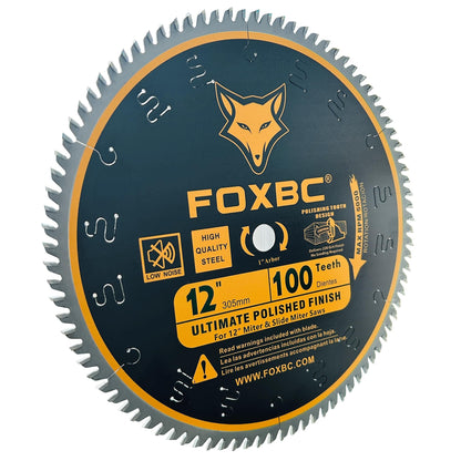 FOXBC 12 Inch Miter Saw Blade 100 Teeth Ultimate Polished Finish Saw Blade for Wood with 1 Inch Arbor