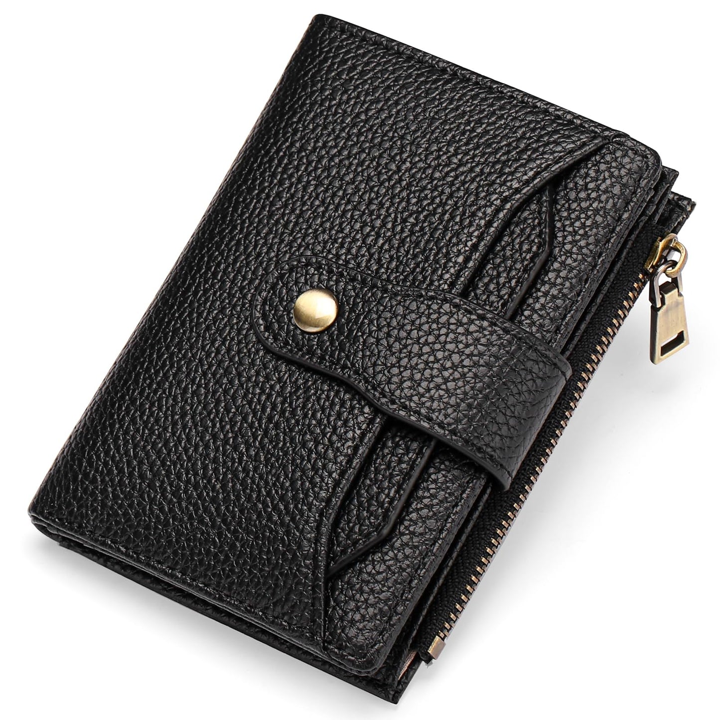 GAEKEAO Small Wallets Woman RFID Blocking Leather Bifold Card Holder Wallets with Zipper Pocket Removable ID Window