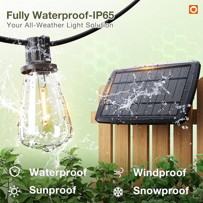 addlon 2 Pack*102FT(96+6) Solar String Lights Waterproof, Patio Lights Solar Powered with Remote & USB Port, 3 Lighting Modes 60+4 LED Shatterproof Bulbs Outdoor Light for Camping Backyard Garden