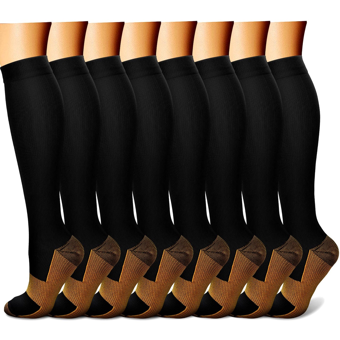 CHARMKING Compression Socks for Women & Men (8 Pairs) 15-20 mmHg Graduated Copper Support Calf Socks are Best for Pregnant, Nurses - Boost Performance, Circulation, Knee High Wide Calf(L/XL, Multi 48)