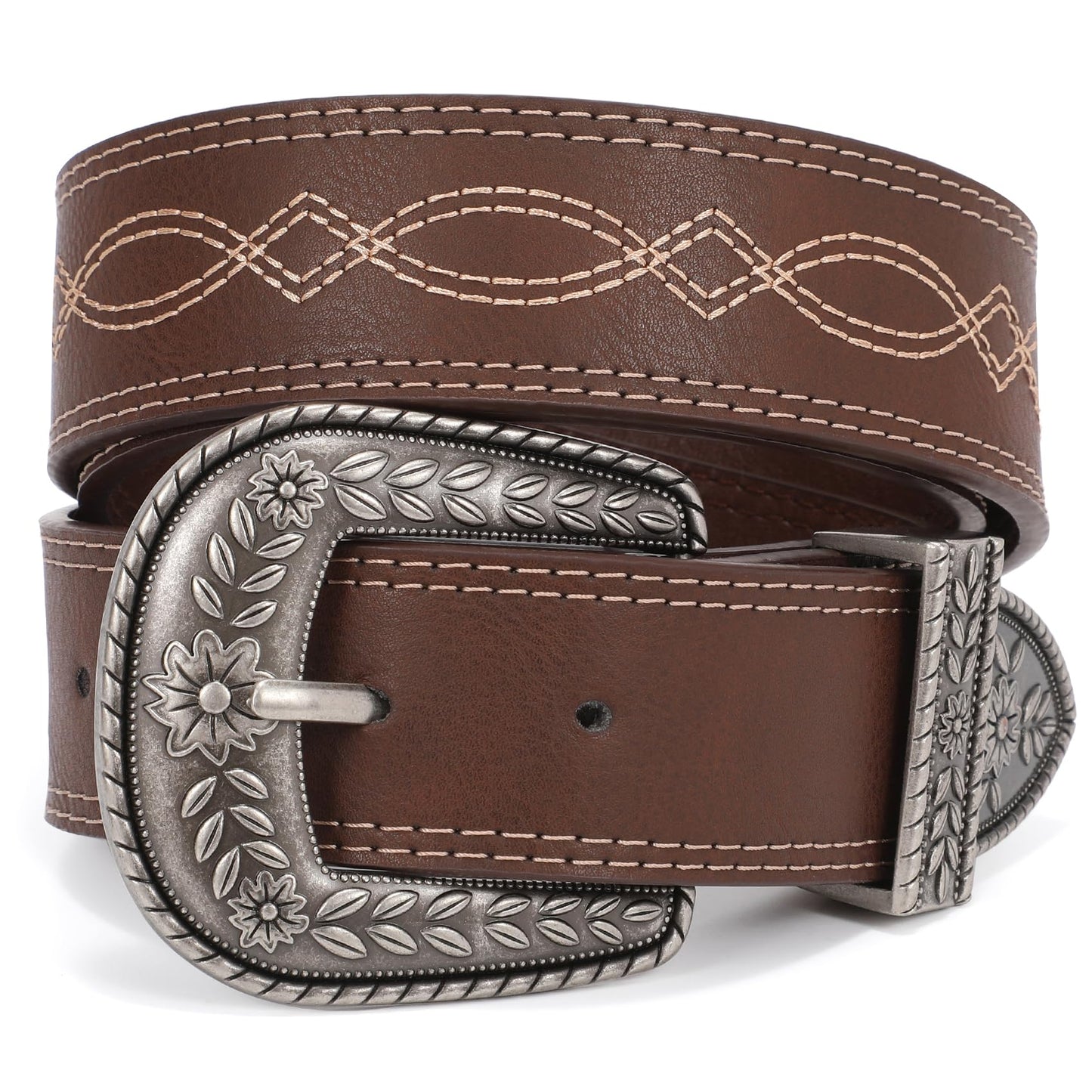 XZQTIVE Women Men Genuine Leather Belt Vintage Ladies Western Belt Engraved Tooled Leather Belt Cowboy Cowgirl Country Belt