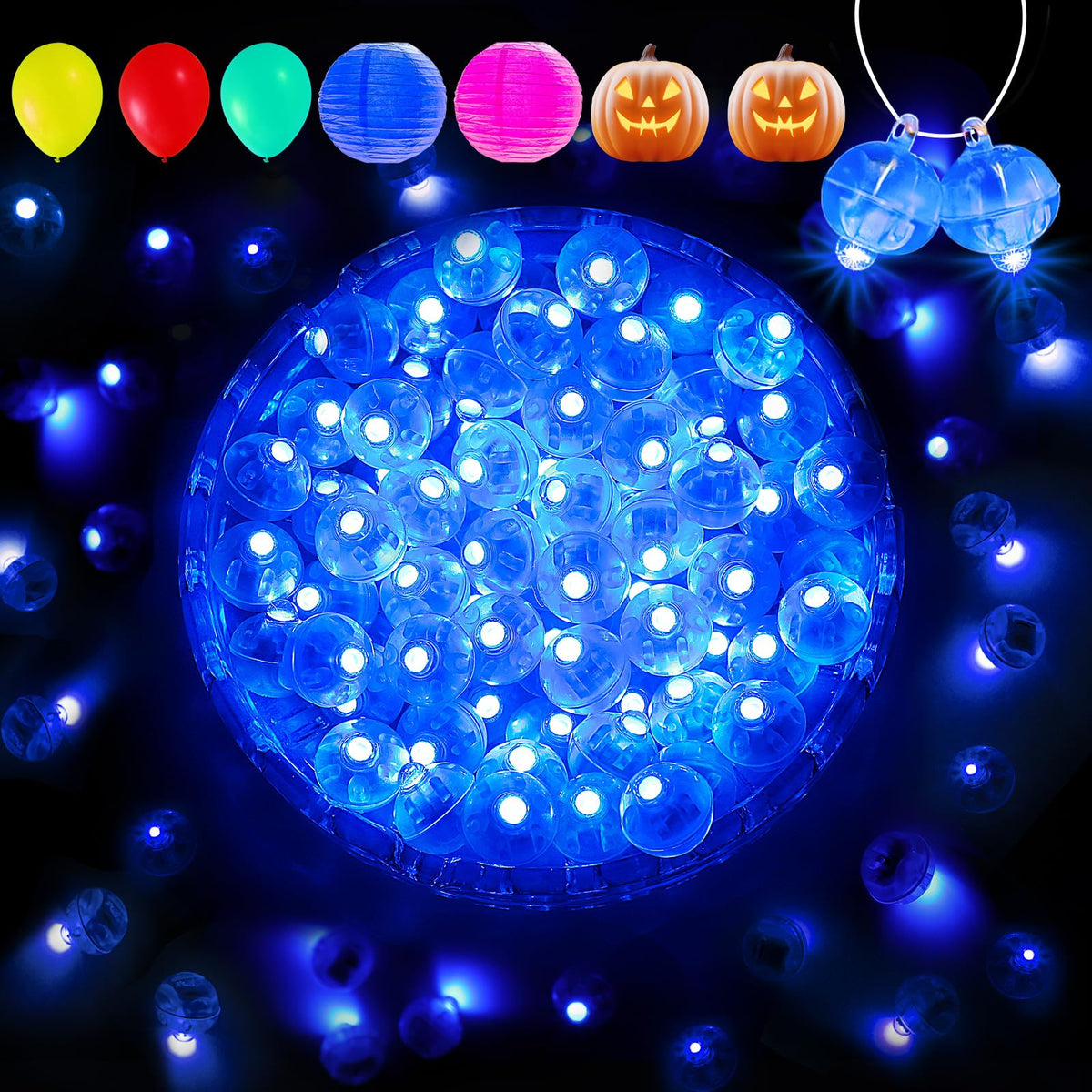 Aogist 100Pcs Blue Balloon Lights with Hook,Long Standby Time,Waterproof Mini Light for Birthday Party Wedding Christmas Halloween Easter Decorative (Flash)