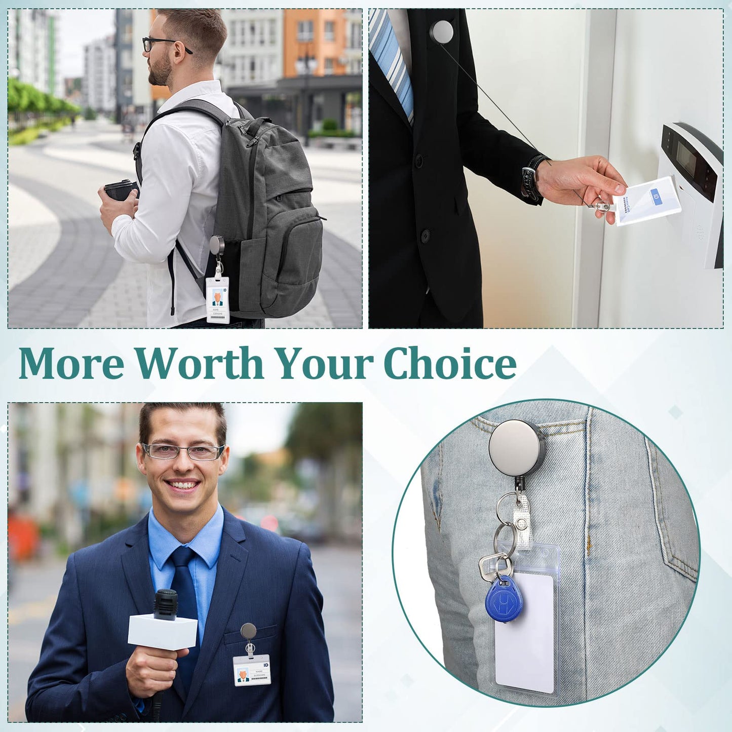 Leelosp 20 Pack Heavy Duty Retractable Badge Holder Reel Metal ID Badge Holder with Belt Clip Keyring Retractable Clip Bulk Card for Work Employee Doctor Nurse Gifts (Glossy Grey)
