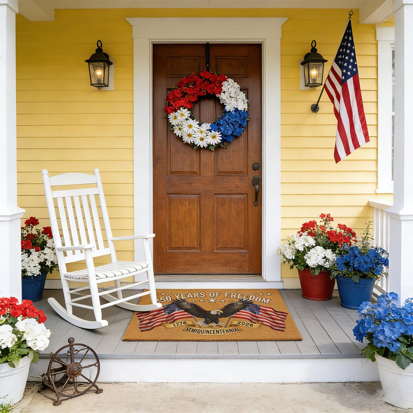 Patriotic Door Mat 250th Anniversary America USA Doormat,4th of July 17"x28" Patriotic Coir Mat with Bald Eagle & Stars Mat,Non-Slip Independence Day Freedom Memorial Day Porch Front Decor