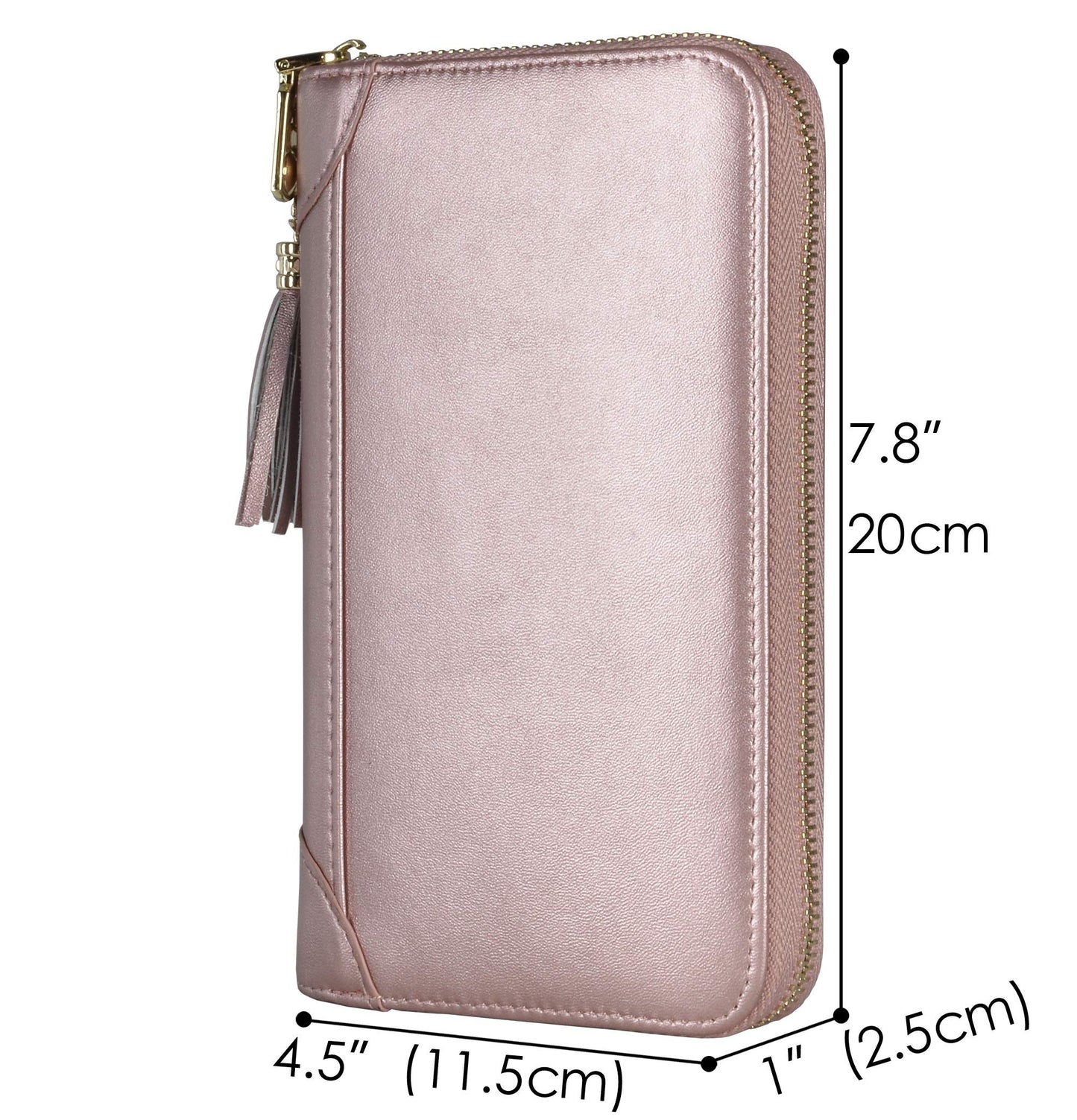 Easyoulife Credit Card Holder Wallet Womens Zipper Leather Case Purse RFID Blocking (Rose Gold)