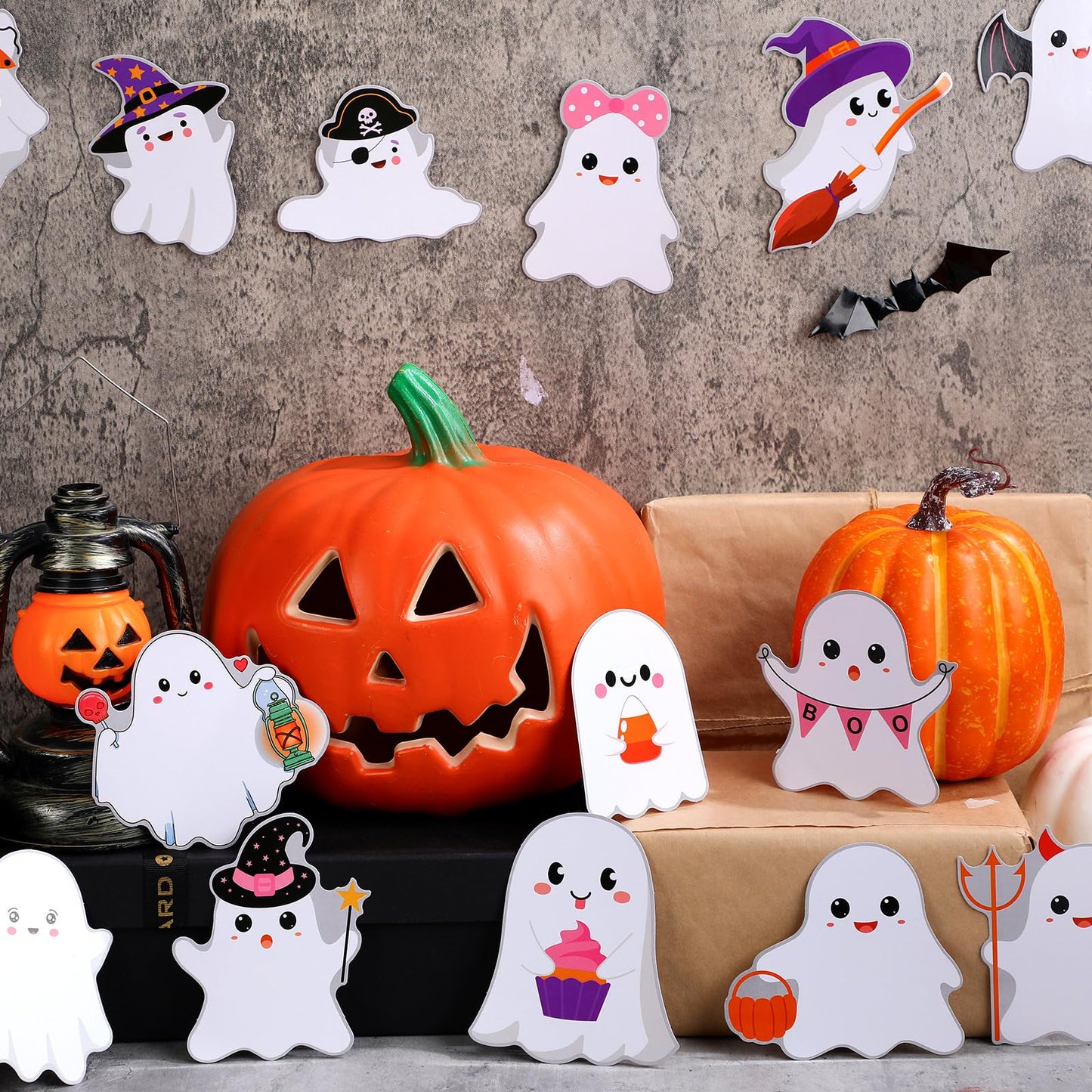Zonon 90 Pcs Halloween Ghost Cutouts Cute White Pink Paper Ghost Bulletin Board Decor for Classroom Bulletin Boards Wall Trees School Halloween Home DIY Treat Baby Shower Party Decorations Supplies