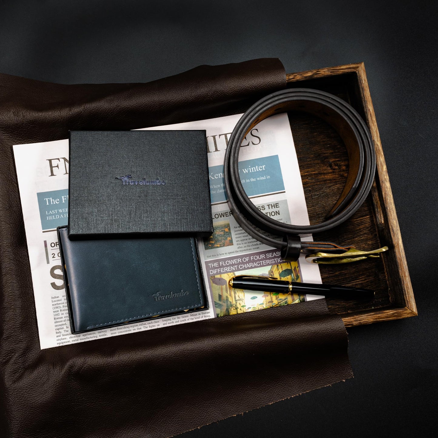 Travelambo Genuine Leather Wallet for Men with Gift Box - Handmade Bifold Stylish - Mens Wallets Rfid Blocking with 2 ID Windows