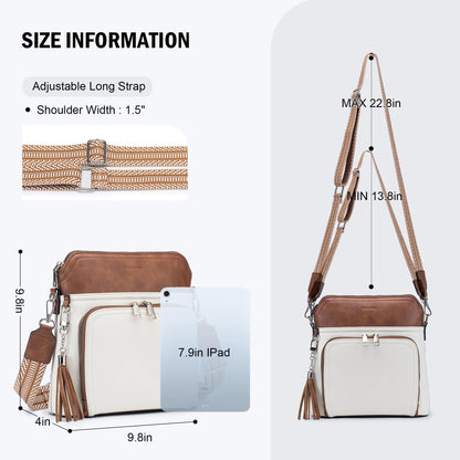 Roulens Crossbody Purse for Women,Lightweight Medium Crossbody Bag Soft Leather Women's Shoulder Handbags with Tassel