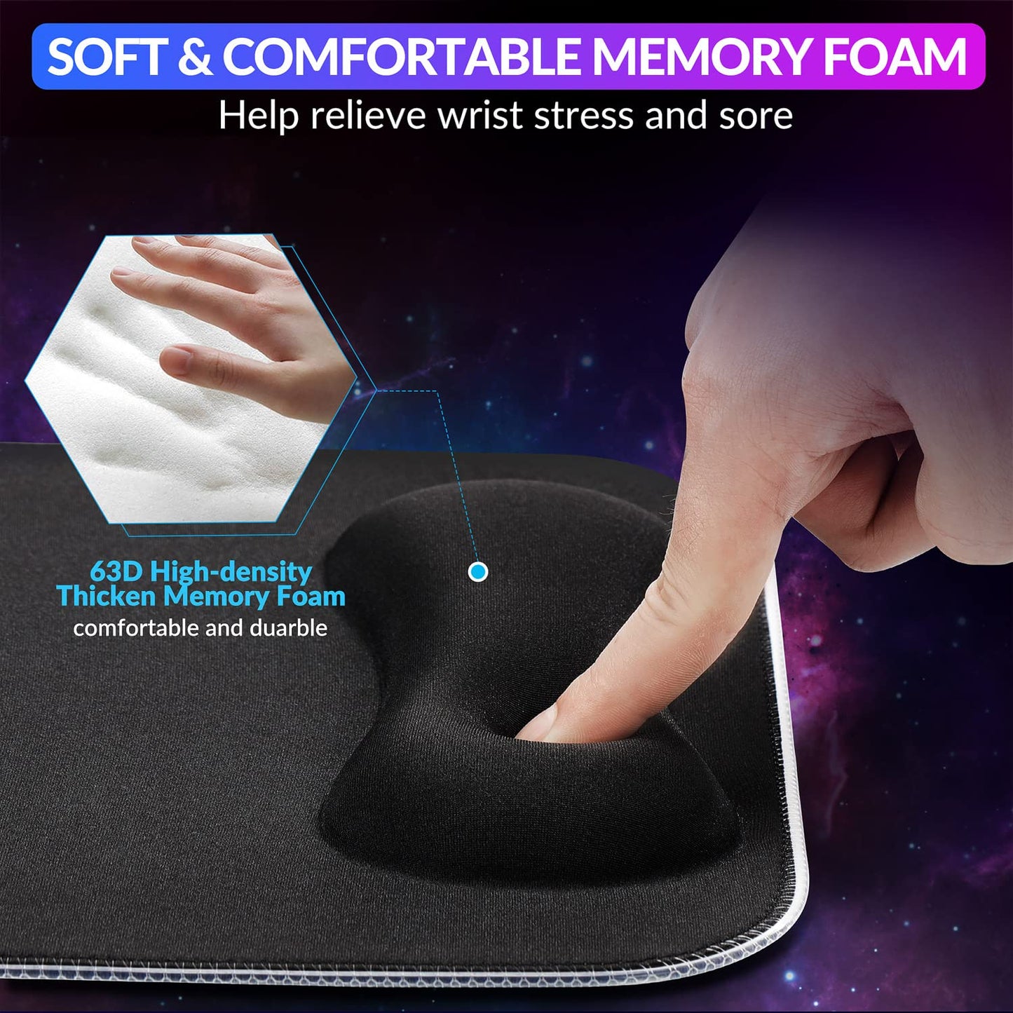 Gimars RGB Mouse Pad with Wrist Rest Support,12 x 10 inch Extra Large Ergonomic Gaming Mouse Pad with 10 LED Lighting Modes, Non-Slip Rubber Base, Lycra Fabric for Laptop, Computer, PC Gaming & Office
