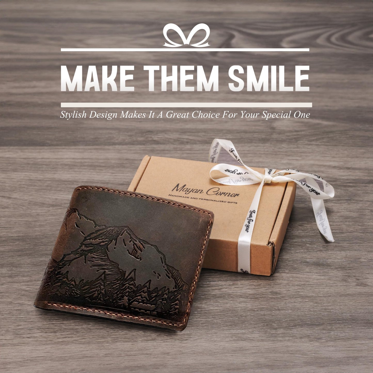 Mayan Corner - Mountain landscape handcrafted leather wallet, distress waxed leather gift, ID card slot bifold style