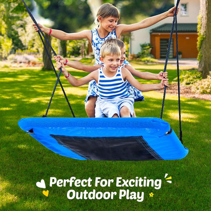 Trekassy 700lbs Large 60" Platform Tree Swing for Kids and Adults, Heavy Duty Waterproof & Anti-Fade Textilene Outdoor Swing Seat for Backyard with Adjustable Ropes + 2 Hanging Straps (Patented)