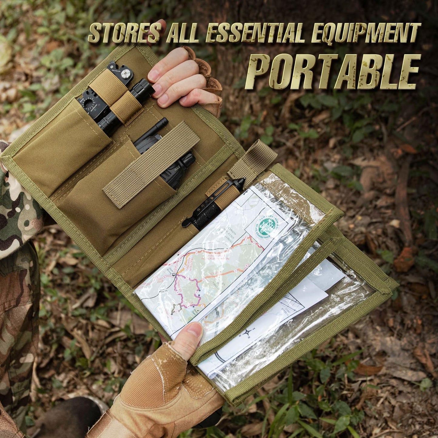 KOSIBATE Map Case, Military Map Protector, Water-resistant Map Pouch Holder for Outdoors or Hiking