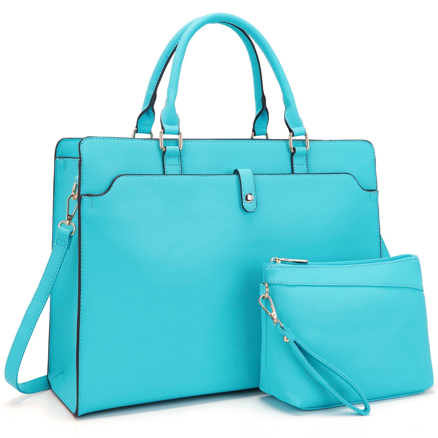 YZAOLL 15.6 Inch Vegan Leather Laptop Bag for Women Lightweight Water-Resistant Work Tote Briefcase for Travel,College,Office JBlue