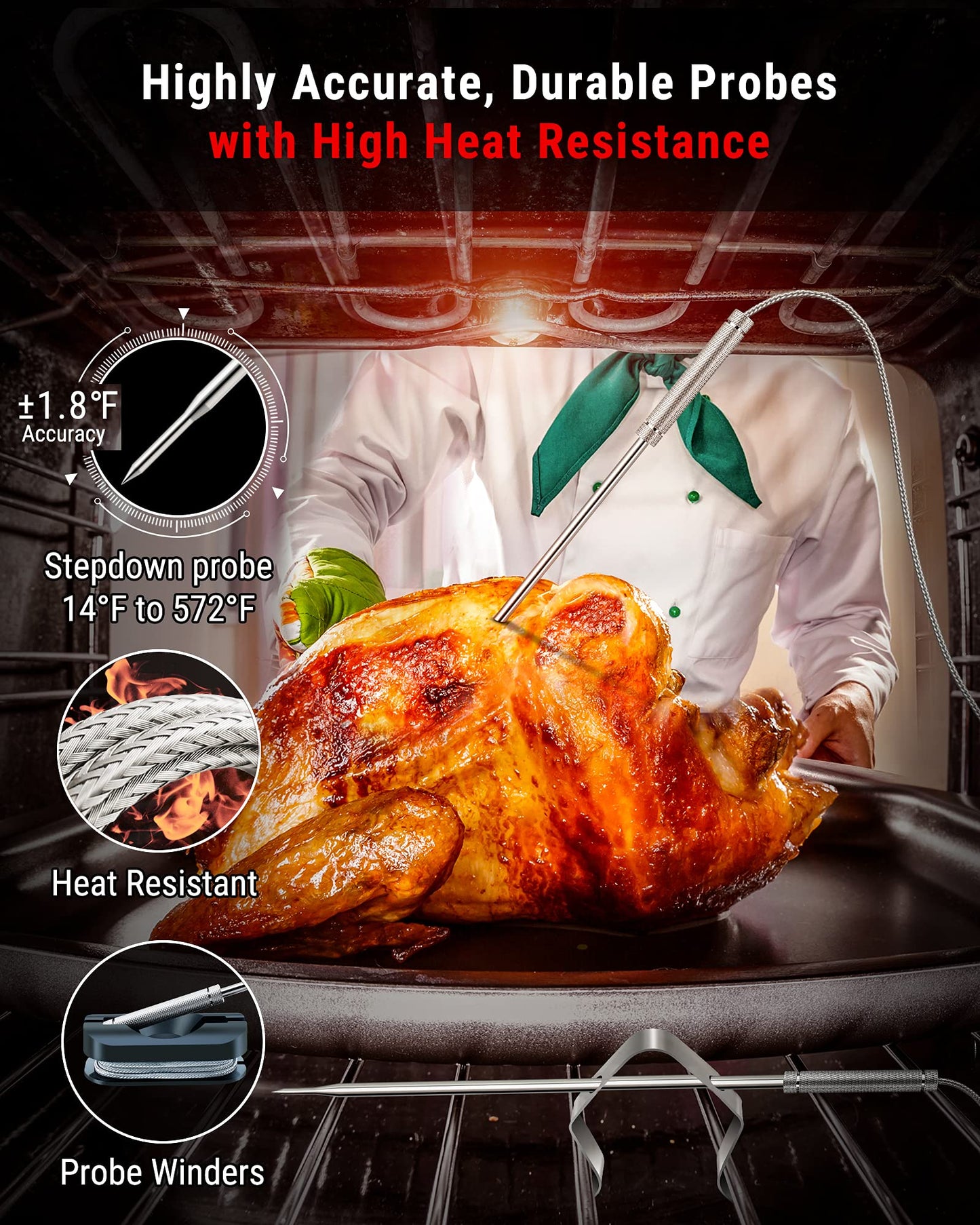 ThermoPro TP829 1000ft Wireless Meat Thermometer Digital for Grilling and Smoking, 4 Meat Probes Grill Thermometer for Outside Grill, BBQ Thermometer for Cooking Turkey Temperature Indicator