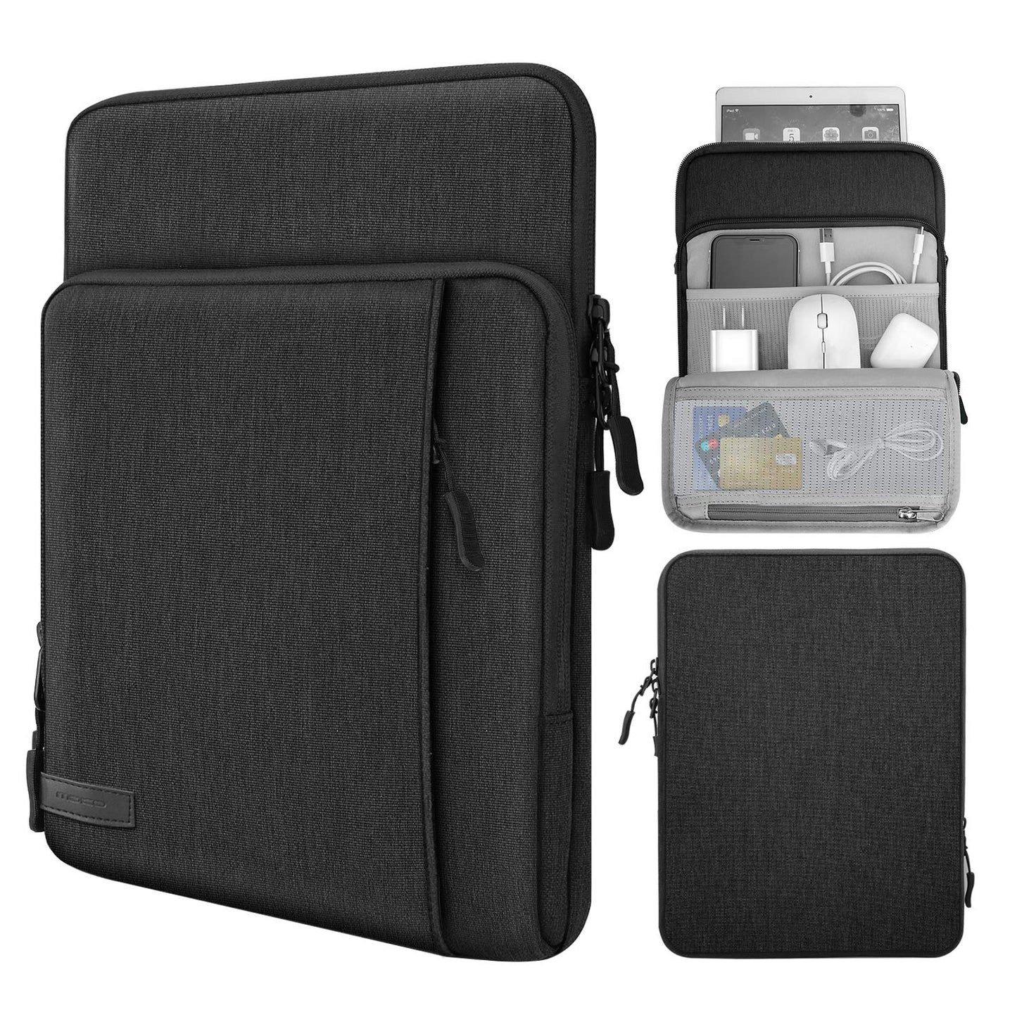 MoKo 9-11 Inch Tablet Sleeve Bag Carrying Case with Storage Pockets Fits New 11-inch iPad Air M4 2026/iPad Pro M5, iPad Pro/A16 11, iPad Air 5/4th 10.9, iPad 9/8th 10.2, Tab S8/S9 11,Black & Gray