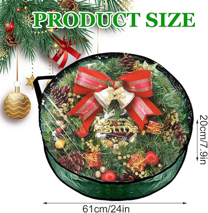 6 PCS Clear Wreath Storage Bag, 24x8 Inch Christmas Wreath Storage Container, PVC+PE Wreath Protector with Handle for Xmas Holiday Seasonal Wreath Garland (Green)