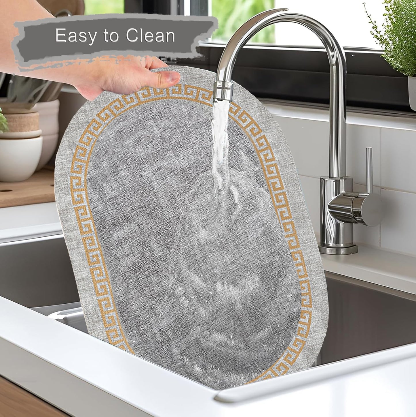 4-Piece Oval Placemats Set - Faux Leather Textured Placemats, Waterproof & Heat-Resistant Coasters, Non-Slip Table Mats for Kitchen Dining Table, Office Desk, Easy Clean, Stain Resistant (Oval-Grey)
