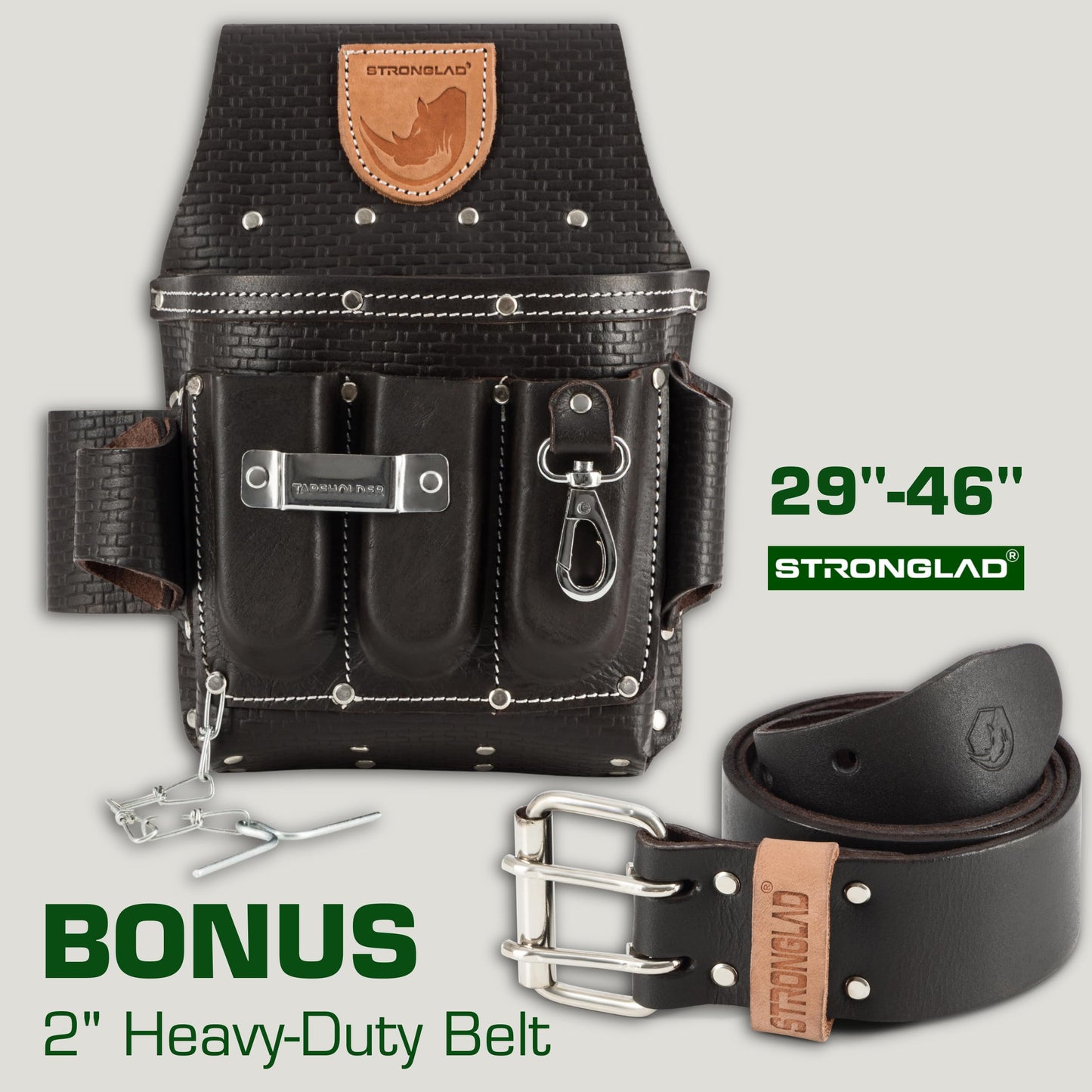 STRONGLAD Heavy-Duty Electricians Tool Belt – 13-Pocket Top-Grain Leather Pouch, Adjustable Fit 29–46" Durable Utility Belt for Electrical Work | Rugged Jobsite Organizer | Designed for Pros