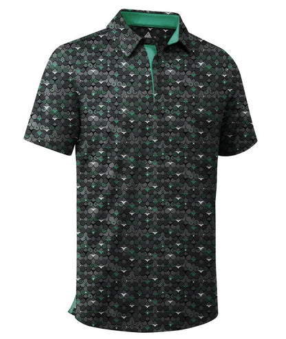 ZITY Men's Golf Shirts Short Sleeve Moisture Wicking Performance Print Patterns Casual Collared Golf Polo Shirt for Men Blackish Green