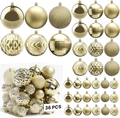 Annecy Christmas Tree Ornaments - 36 PCS Shatterproof Christmas Ball Ornaments Set for Holiday, Wreath & Party Decorations (Multi-Size, Champagne)