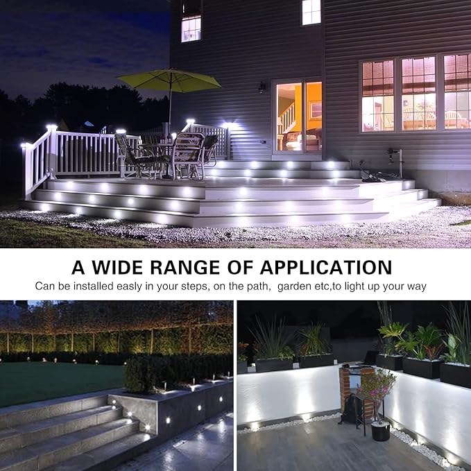 Deck Lights Outdoor Waterproof Low Voltage Lighting Kit Stainless Steel 1W Outdoor Yard Garden Decoration Lamps Landscape Pathway Patio Step Stairs Black Border(6pcs,Cool White)